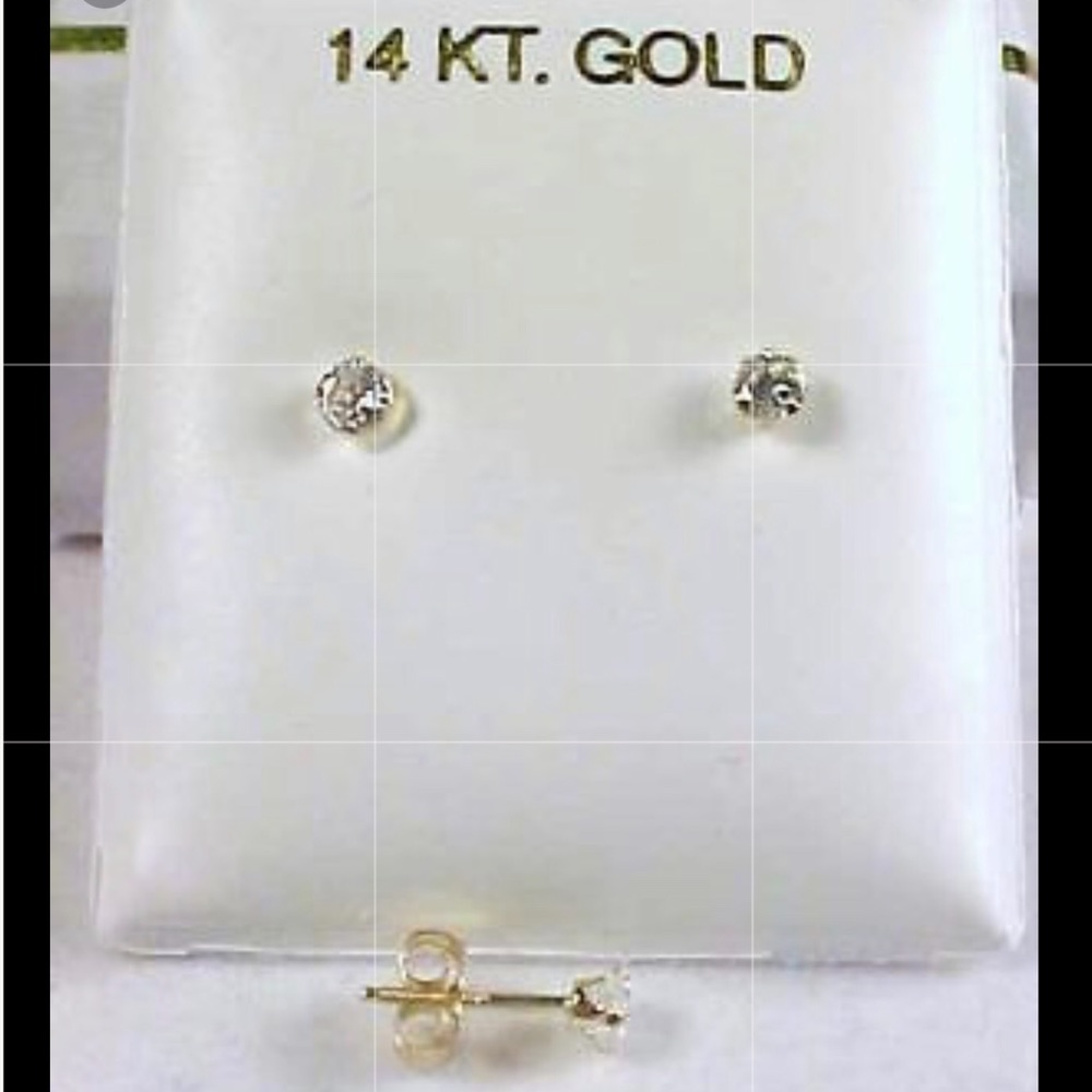 14k Pure White/Yellow Gold 3mm CZ Earrings - Picture 1 of 3